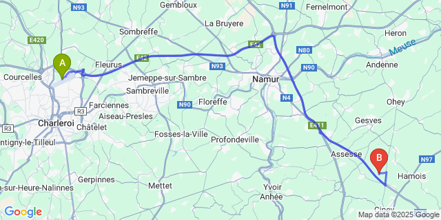Map: Charleroi Airport Brussels South (CRL) to Skeuvre