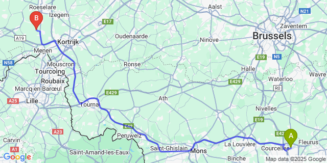 Map: Charleroi Airport Brussels South (CRL) to Slypskapelle