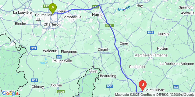 Map: Charleroi Airport Brussels South (CRL) to Smuid