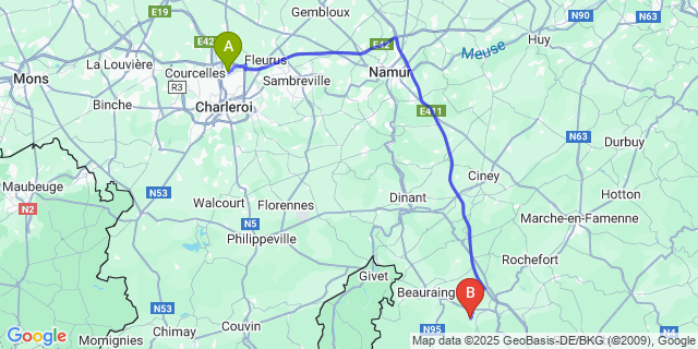 Map: Charleroi Airport Brussels South (CRL) to Sohier