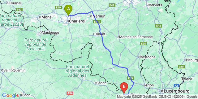 Map: Charleroi Airport Brussels South (CRL) to Sommethonne