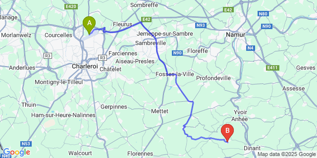 Map: Charleroi Airport Brussels South (CRL) to Sommiere