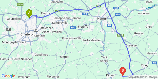 Map: Charleroi Airport Brussels South (CRL) to Sorinnes