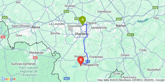 Map: Charleroi Airport Brussels South (CRL) to Soumoy