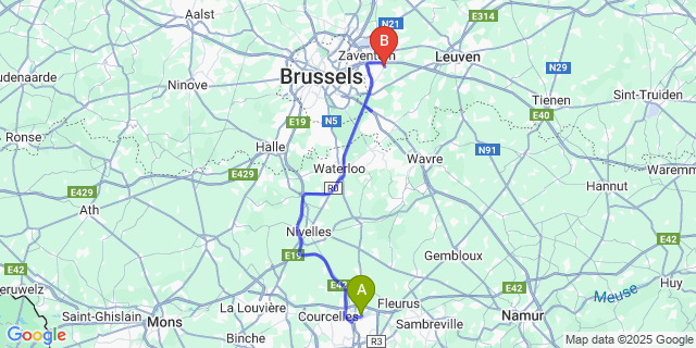 Map: Charleroi Airport Brussels South (CRL) to Sterrebeek