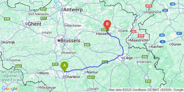 Map: Charleroi Airport Brussels South (CRL) to Stokrooie