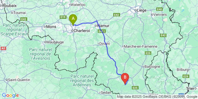 Map: Charleroi Airport Brussels South (CRL) to Straimont-Grapfontaine