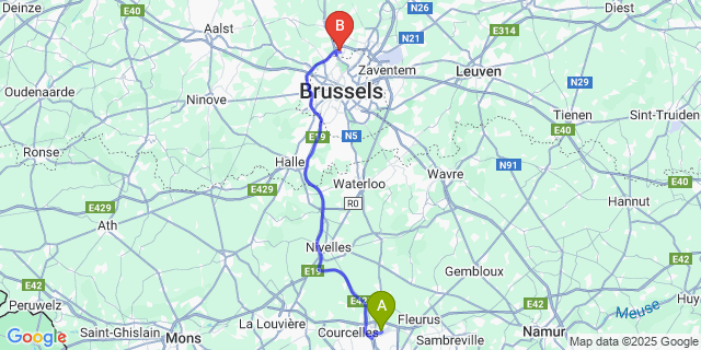 Map: Charleroi Airport Brussels South (CRL) to Strombeek