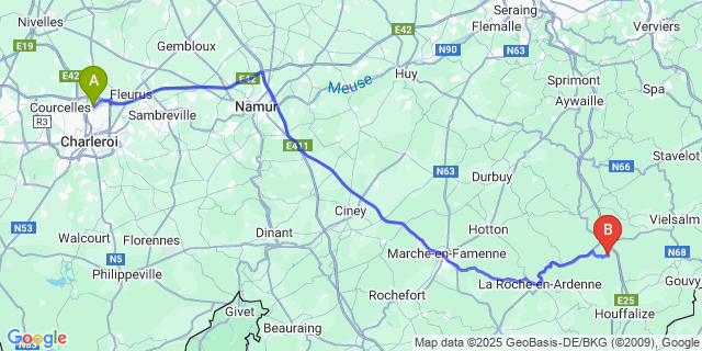 Map: Charleroi Airport Brussels South (CRL) to Tailles