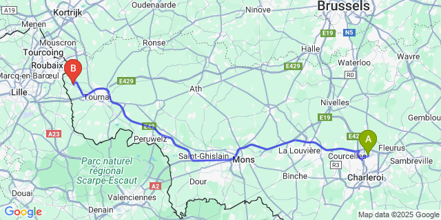 Map: Charleroi Airport Brussels South (CRL) to Templeuve