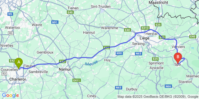 Map: Charleroi Airport Brussels South (CRL) to Termes