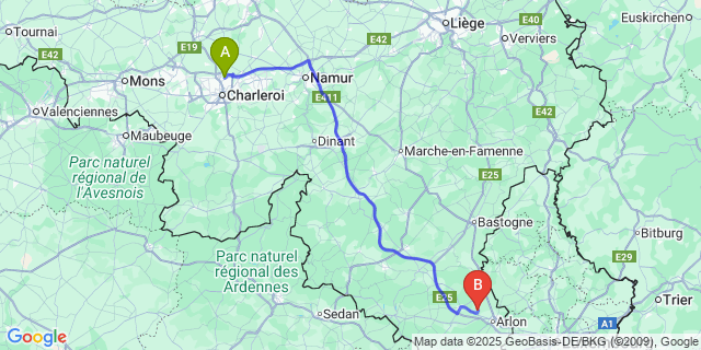Map: Charleroi Airport Brussels South (CRL) to Thiaumont