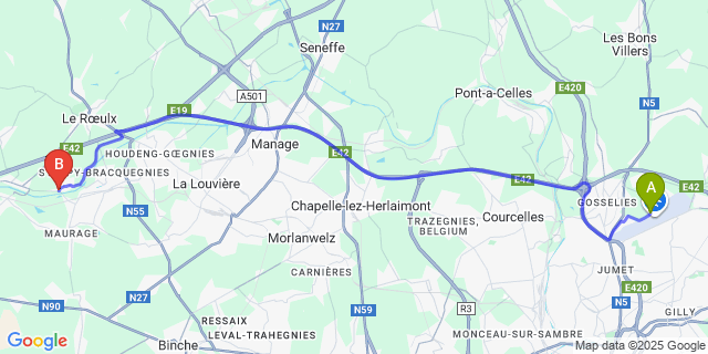 Map: Charleroi Airport Brussels South (CRL) to Thieu