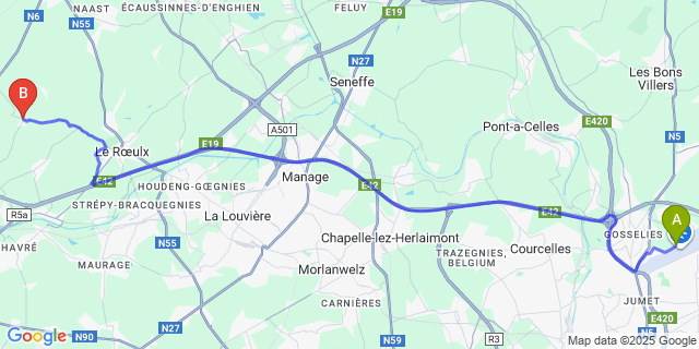 Map: Charleroi Airport Brussels South (CRL) to Thieusies