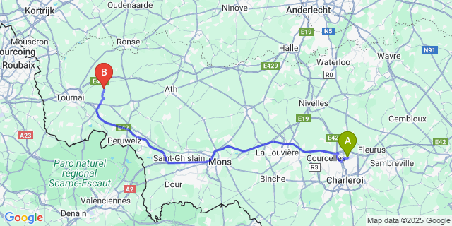 Map: Charleroi Airport Brussels South (CRL) to Thimougies