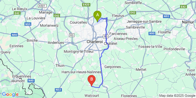 Map: Charleroi Airport Brussels South (CRL) to Thy-Le-Château