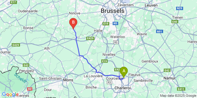 Map: Charleroi Airport Brussels South (CRL) to Tollembeek