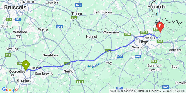 Map: Charleroi Airport Brussels South (CRL) to Trembleur