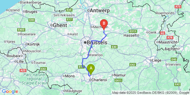 Map: Charleroi Airport Brussels South (CRL) to Tremelo