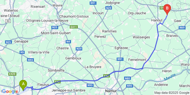 Map: Charleroi Airport Brussels South (CRL) to Trognée