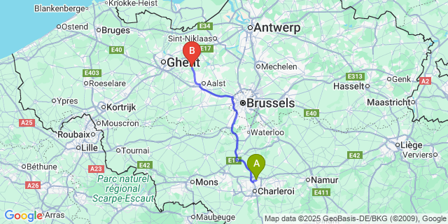 Map: Charleroi Airport Brussels South (CRL) to Uitbergen
