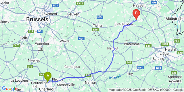 Map: Charleroi Airport Brussels South (CRL) to Ulbeek