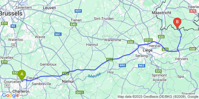 Map: Charleroi Airport Brussels South (CRL) to Ulvend