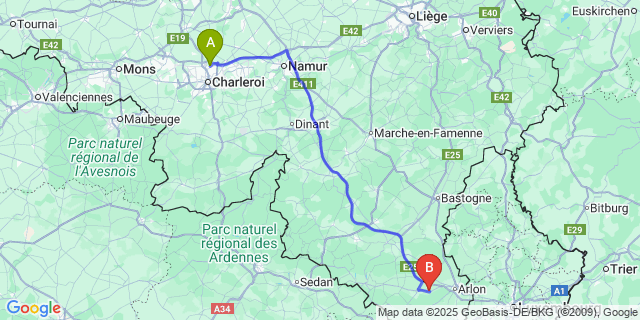 Map: Charleroi Airport Brussels South (CRL) to Vance