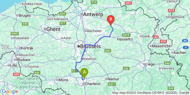 Map: Charleroi Airport Brussels South (CRL) to Varendonk