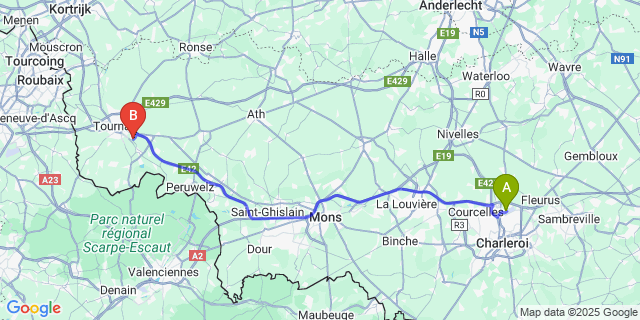 Map: Charleroi Airport Brussels South (CRL) to Vaulx