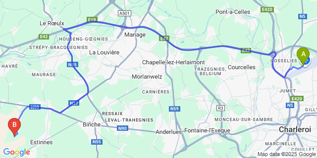 Map: Charleroi Airport Brussels South (CRL) to Vellereille-Le-Sec