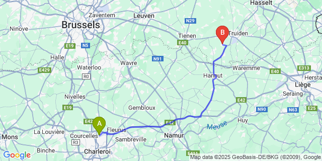 Map: Charleroi Airport Brussels South (CRL) to Velm