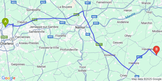 Map: Charleroi Airport Brussels South (CRL) to Verlée