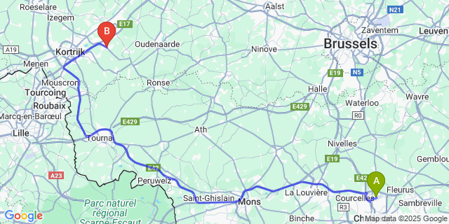 Map: Charleroi Airport Brussels South (CRL) to Vichte