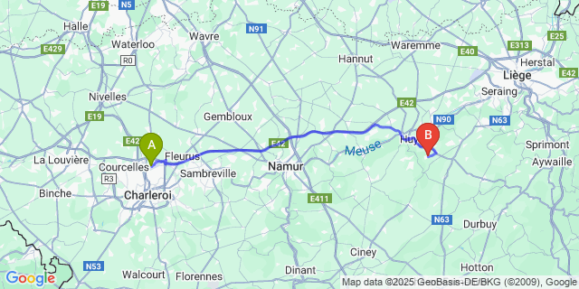 Map: Charleroi Airport Brussels South (CRL) to Vierset-Barse