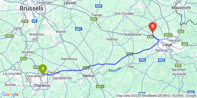 Map: Charleroi Airport Brussels South (CRL) to Villers-L Éveque
