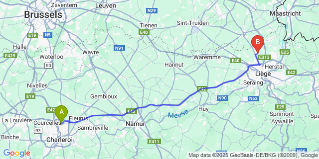 Map: Charleroi Airport Brussels South (CRL) to Villers-Saint-Siméon