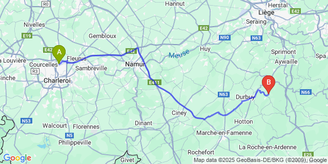 Map: Charleroi Airport Brussels South (CRL) to Villers-Sainte-Gertrude