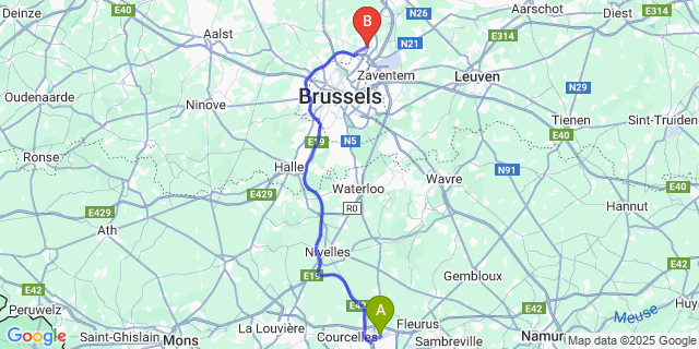 Map: Charleroi Airport Brussels South (CRL) to Vilvoorde