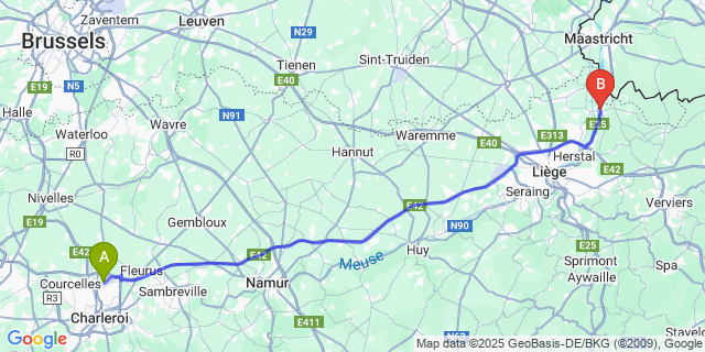 Map: Charleroi Airport Brussels South (CRL) to Visé