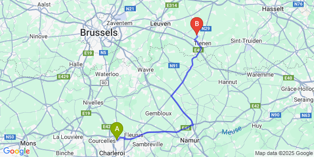 Map: Charleroi Airport Brussels South (CRL) to Vissenaken