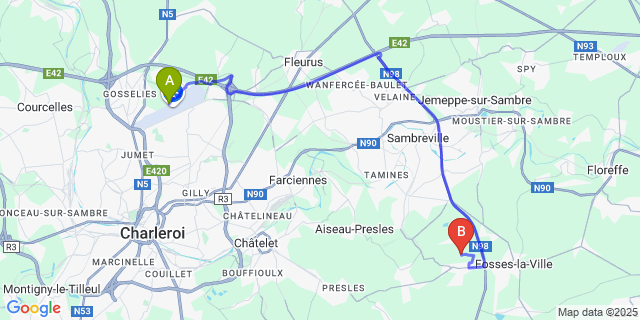 Map: Charleroi Airport Brussels South (CRL) to Vitrival