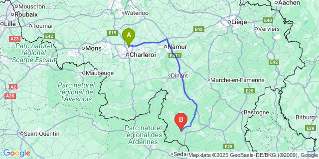 Map: Charleroi Airport Brussels South (CRL) to Vivy