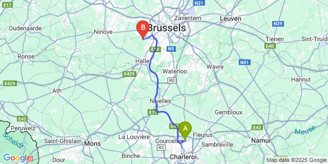 Map: Charleroi Airport Brussels South (CRL) to Vlezenbeek