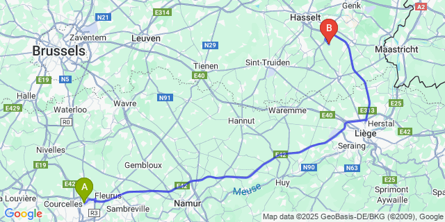 Map: Charleroi Airport Brussels South (CRL) to Vliermaalroot