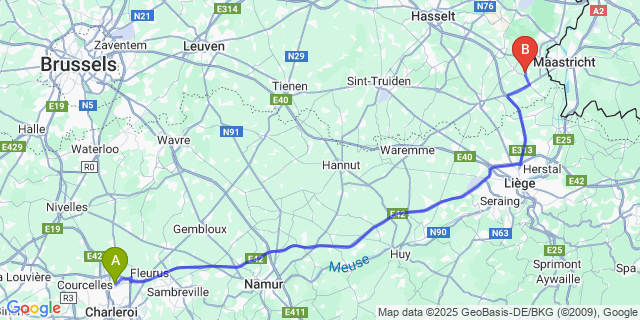 Map: Charleroi Airport Brussels South (CRL) to Vlijtingen