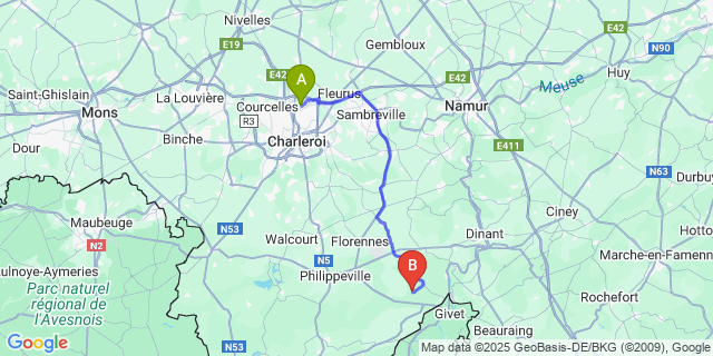Map: Charleroi Airport Brussels South (CRL) to Vodelée