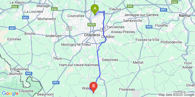 Map: Charleroi Airport Brussels South (CRL) to Vogenée