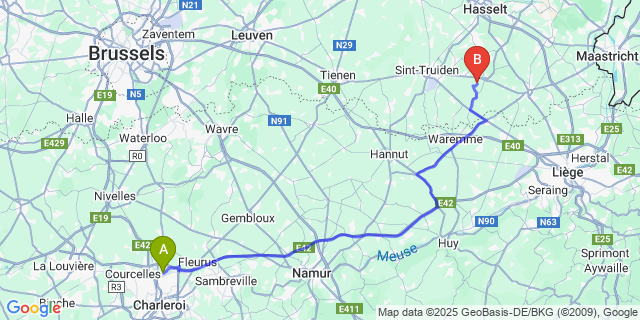 Map: Charleroi Airport Brussels South (CRL) to Voort
