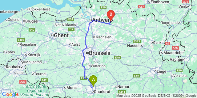 Map: Charleroi Airport Brussels South (CRL) to Vorselaar
